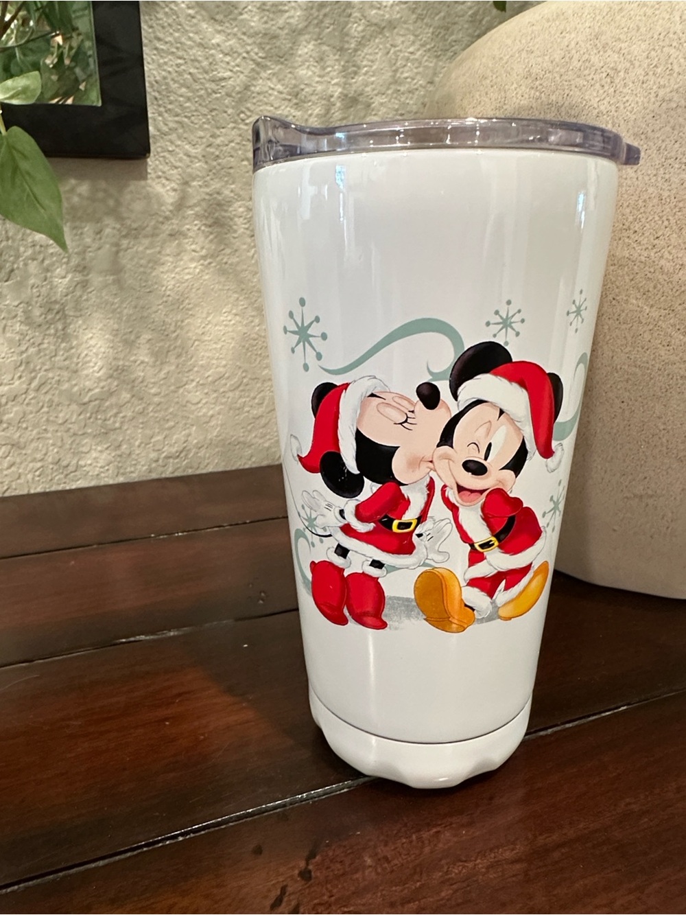 Disney White Travel Tumbler with Mickey & Minnie in Red Holiday Outfits